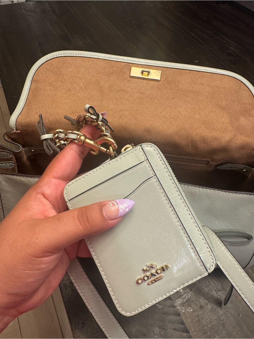 Coach Leather ID Card Holder Wallet in Light Sage